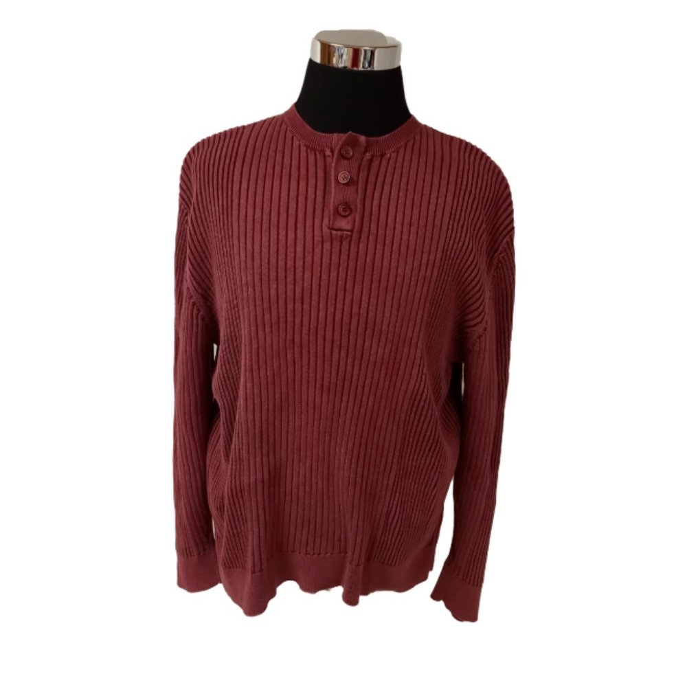 Redhead Mens 2XL Red Maroon 3 Button Pullover Long Sleeve Sweater